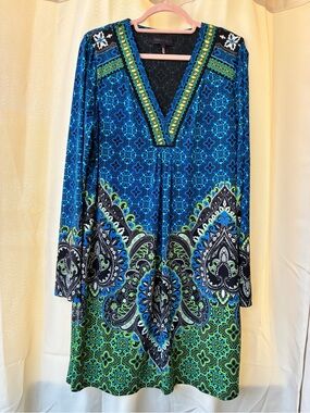 Hale Bob Large V Neck Long Sleeve Shift Dress